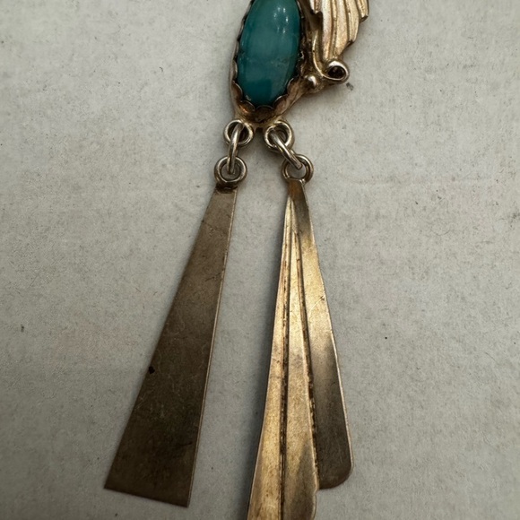 Elegant Sterling and Turquoise Dangle Earrings - Picture 2 of 6